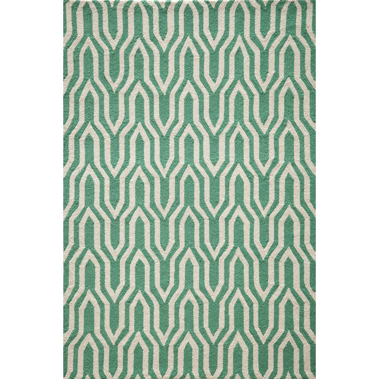 Wrought Studio Trent Geometric Handmade Looped/Hooked Area Rug in Green